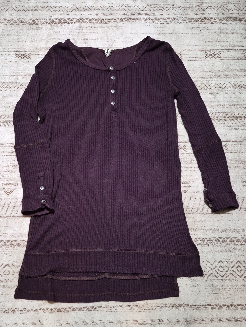 We The Free Plum Ribbed Henley Long Sleeve Top